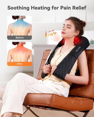 Miniatura 3 de Masajeador Shiatsu de cuello y espalda, masajeador eléctrico con cable y calor para el alivio del dolor, masajeador de hombros de tejido profundo 4D