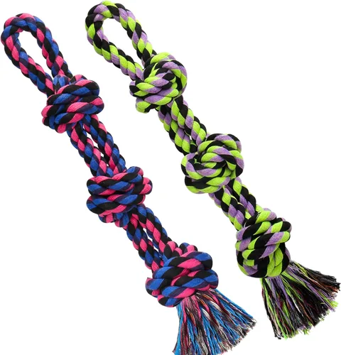 Miniatura 10 de UPSKY Juguetes de cuerda para perros 2 juguetes casi indestructibles para perros de raza mediana a grande, juguete de masticación/tracción dental