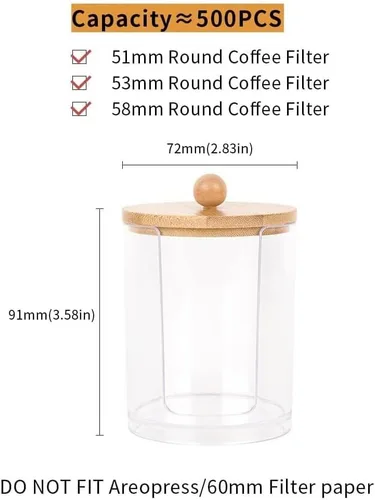 Miniatura 2 de watchget Soporte de filtro de papel espresso con tapa, dispensador de filtro de café acrílico compatible con filtros de papel redondos de 2.008