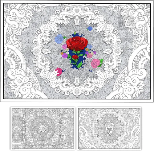 Miniatura 5 de Young N Refined Paquete de 2 pósteres gigantes para colorear de flores y collages de mandala, versión enrollada (18 x 33)
