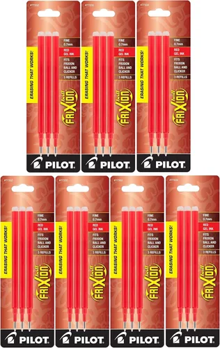 Pilot Recambios de tinta de gel para bolígrafo de tinta de gel borrable FriXion, punta fina, tinta roja, paquete de 7, 21 repuestos en total