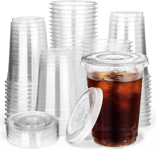 Miniatura 9 de Paquete de 30 vasos de plástico transparente de 32 onzas con tapas, vasos transparentes desechables de gran tamaño, popote de cubierta plana 32oz 30