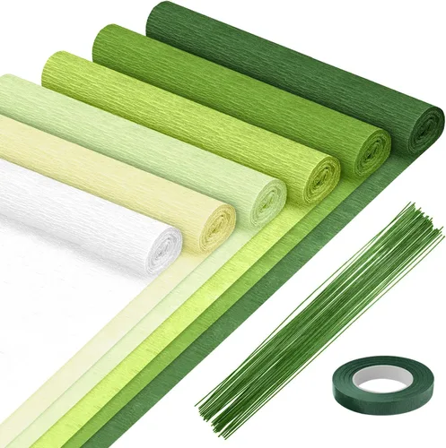 Mlurcu Papel crepé - 6 rollos de serpentinas de crepé verdes, 10 pulgadas de ancho, kit de manualidades de flores para bodas y fiestas de festivales