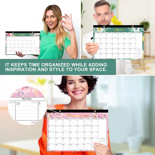Miniatura 6 de Lbylyhxc Calendario de escritorio 2026, calendario de 18 meses para usar ahora hasta diciembre de 2026, calendario mensual grande de 17 x 12