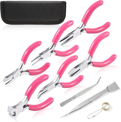 Miniatura 15 de SPEEDWOX Mini Alicates de Punta Larga de 3" Punta de Cadena con Mango de PVC Rosa para Fabricación de Joyas, Envoltura de Alambre, Cuentas