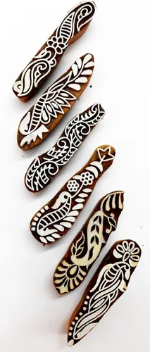Miniatura 2 de CraftsofIndia® - Sellos de madera con estampado de henna mehendi con diseño de bordes (6 unidades)