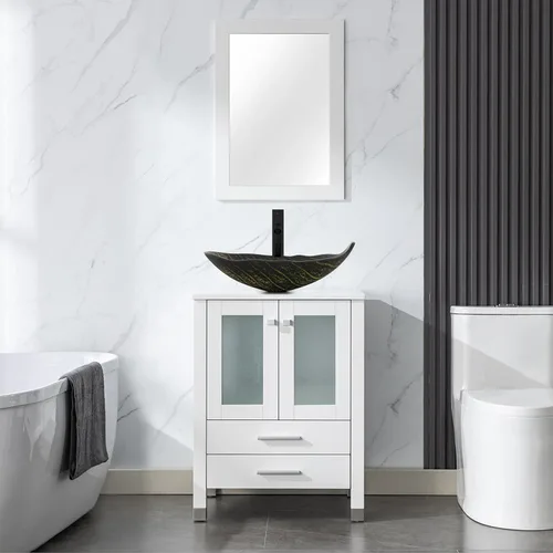 Miniatura 10 de LUCKWIND Combinación de tocador de baño de 24 pulgadas con lavabo, serie elegante con marco pintado, armario de almacenamiento de baño de dos
