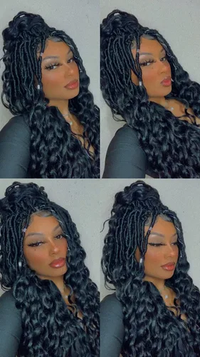 Miniatura 5 de Pelucas trenzadas de encaje completo negro para mujeres negras, pelucas de ganchillo de imitación de diosa con cabello de bebé, suave sin nudos