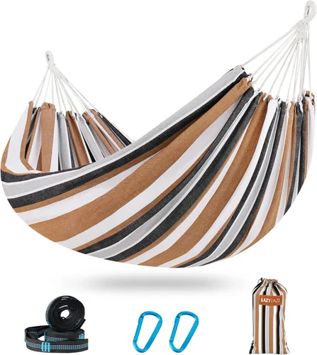 Miniatura 10 de Lazy Daze Hammocks Hamaca doble brasileña de algodón, extra grande, portátil, para acampar al aire libre, con correas para árboles y bolsa de viaje