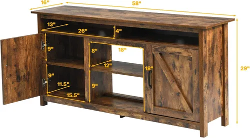 Miniatura 4 de Tangkula Soporte de TV industrial con puertas de granero para televisores de hasta 65 pulgadas, mueble consola de TV de granja con estantes