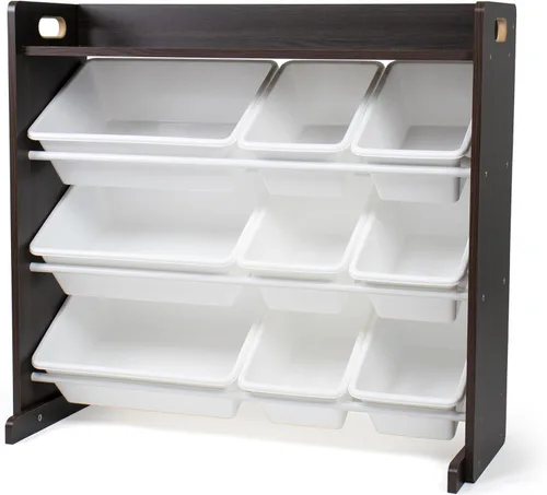 Humble Crew Organizador de almacenamiento de juguetes con estante superior y 9 contenedores extraíbles, color espresso/blanco, estantería para niños
