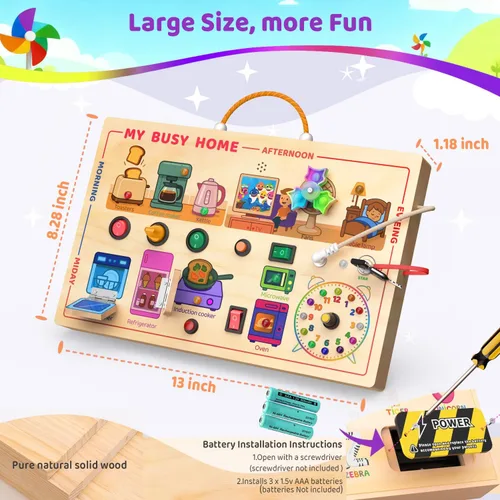 Miniatura 3 de UdoUto My Busy Home Montessori Tabla Ocupada para Niños Pequeños de 1-3 - Tabla de Actividades Sensoriales de Madera con Electrodomésticos de Madera
