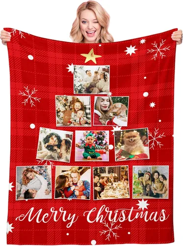 Manta personalizada con texto fotográfico, manta de Navidad personalizada, manta de franela personalizada para bebés, familiares, parejas y amigos,