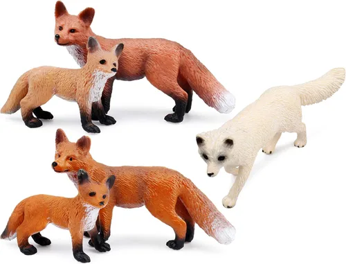 Conjunto de figuras de juguete de zorros UANDME incluye figuras de zorro ártico y zorros rojos para decorar pasteles (5 zorros)