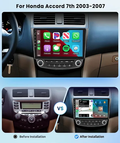 Miniatura 2 de Para Honda Accord 7ª 2003 2004 2005 2006 2007 Estéreo de coche Android con Carplay inalámbrico/Android Auto Pantalla táctil de 10.1" Autoradio