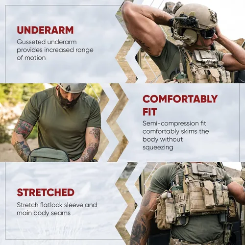 Miniatura 3 de Vertx Short Sleeve Tactical T Shirt, Undershirt Base Layer for Athletic, Workout, Police and Security-Pull on Longline