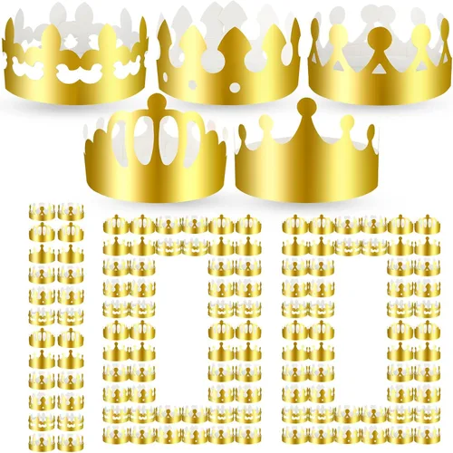Miniatura 14 de Crtiin 100 piezas de coronas de papel doradas para fiesta de cumpleaños a granel para adultos, estudiantes de aula, suministros de sombrero, regalos