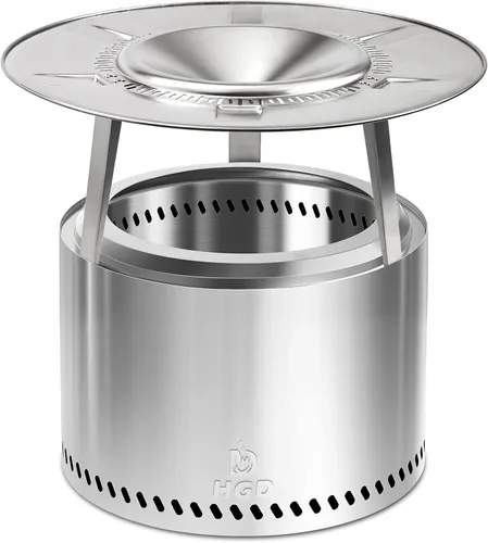 HGD - Hoguera sin humo de 19.5 pulgadas con deflector de calor, fogata de leña de acero inoxidable para reuniones de amigos y familiares, estufa de