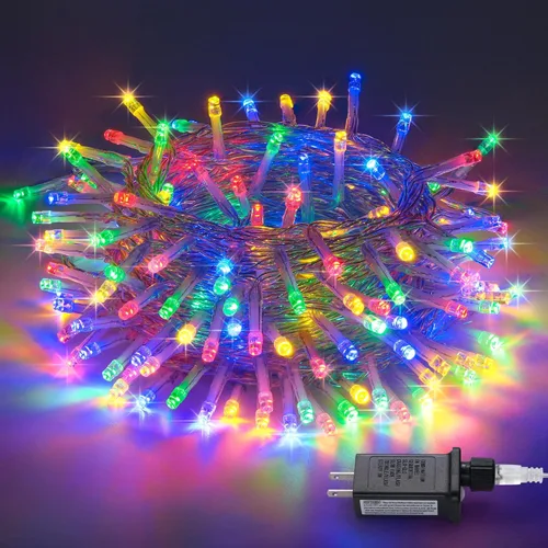 Miniatura 48 de JMEXSUSS Luces rojas blancas y azules con cable transparente, 66 pies, 200 luces LED para decoración del 4 de julio, luz de Navidad para celebración