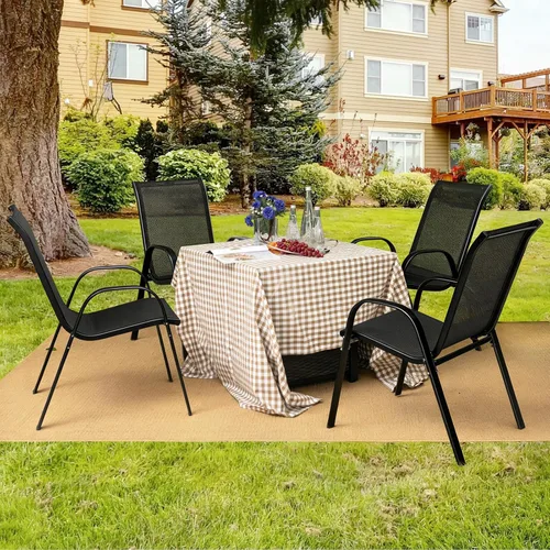 Miniatura 2 de Giantex Juego de 4 sillas de patio, sillas de comedor apilables para exteriores, capacidad de 330 libras, resistentes a todo tipo de clima, sillones