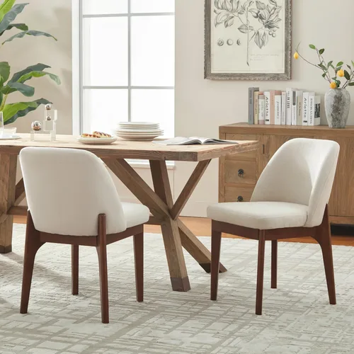 Miniatura 24 de VKNOW Juego de 2 sillas de comedor modernas, sillas de cocina de piel sintética con patas de madera, sillas laterales tapizadas para cocina, Beige