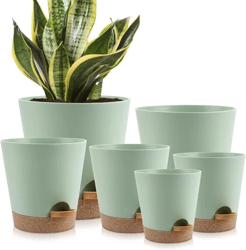 Miniatura 9 de YNNICO 7 piezas Macetas con Orificios de Drenaje y Platillos, Maceteros de Interior, Juego de 7 (7.5, 7, 6.5, 6, 5.5, 4.5, 3.5 Pulgadas), Blanco