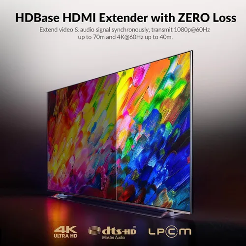 Miniatura 2 de Extensor HDMI HDBaseT de acceso AV sobre Cat6a/7, 4K @60Hz 130 pies/1080P 230 pies, paso bidireccional PoE, IR y RS232, CEC, para cine en casa, sala