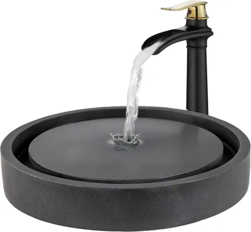 Eden Bath EB_S042LS-H - Fregadero redondo de piedra infinita para piscina, piedra de lava afilada Negro