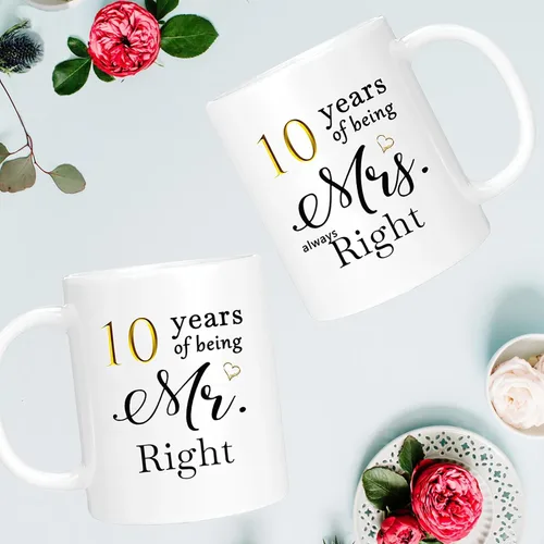 Miniatura 2 de Juego de 2 tazas de café para el 10º aniversario, regalos de boda para parejas, padres, hombres, mujeres, marido, esposa, él, ella, caja de regalo