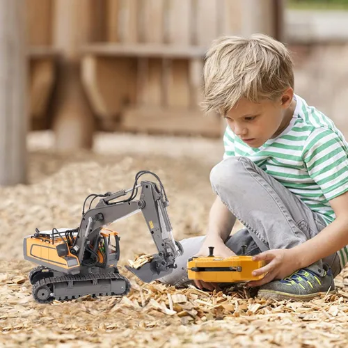 Miniatura 4 de PREPOP Camión volquete RC para niños, camión de construcción a control remoto con cama de metal, luces y sonidos, para niños de 6 a 10 años