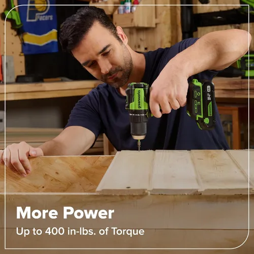 Miniatura 9 de Greenworks - Taladro inalámbrico sin escobillas de 24 V, 400 pulgadas-libras más combo de destornillador de 1950pulgadas-libras, alto par, ligero