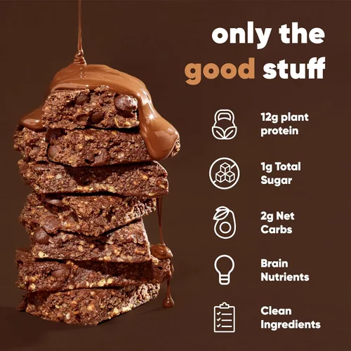 Miniatura 3 de IQBAR Clean Plant - Barras de proteínas de chocolate, sal marina y arándano silvestre, paquete de 12 unidades, keto, vegano, alto en fibra, sin