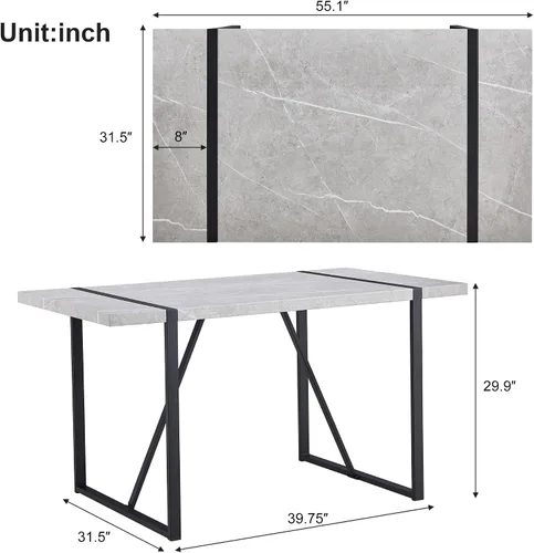 Miniatura 4 de 55 inch Kitchen Table for 4 People, Rectangular Dinner Table Easy Assembly, (Gray)(ONLY Table) UA736
