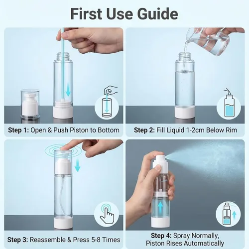 Miniatura 6 de ericotry 3 botellas vacías sin aire con bomba pulverizadora, pulverizador de vacío de niebla fina, herramienta cosmética portátil recargable