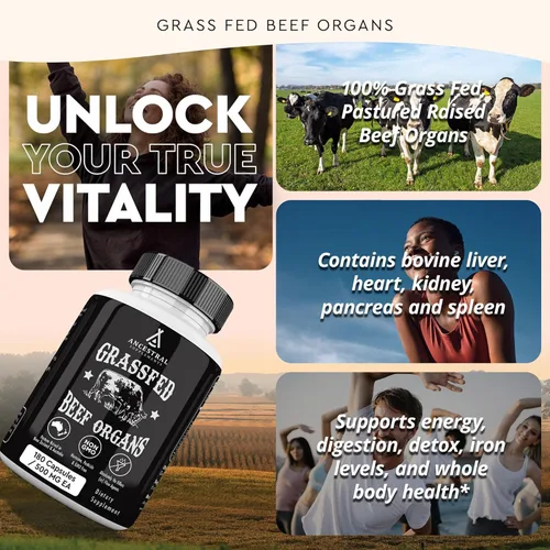 Miniatura 8 de Ancestral Supplements Suplemento de órgano de res alimentado con pasto, apoya el bienestar de todo el cuerpo con una mezcla patentada de hígado