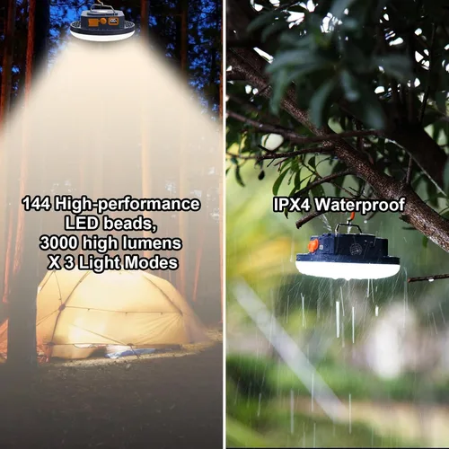 Miniatura 5 de Luz de campamento recargable de 10000 mAh con control de voz - 4000LM 3000K/4500K/6500K Linterna LED portátil, IPX4 impermeable para camping, 30W pro
