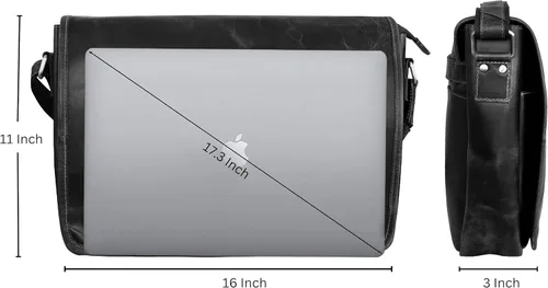 Miniatura 9 de Bolso de mensajero de cuero para hombre, 16 pulgadas, de grano completo, para laptop, vintage, cruzado, oficina, bolso de viaje