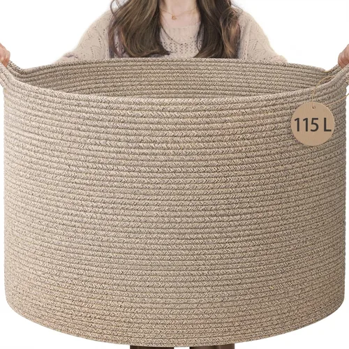 Miniatura 44 de INDRESSME Cesta de Cuerda de Algodón XXXLarge 21.7" x 21.7" x 13.8" Cestas Tejidas para Ropa de Bebé Cestas de Mantas Cesta de Juguetes con Textura