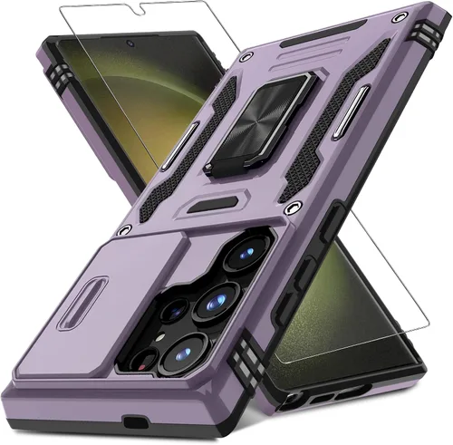 Miniatura 24 de DEERLAMN Funda para Samsung Galaxy S23 con Cubierta Deslizante para Cámara + Protector de Pantalla (2 Paquetes), Soporte de Anillo Giratorio