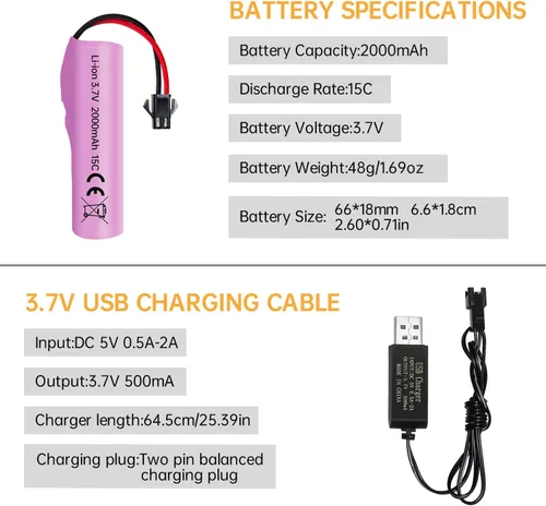 Miniatura 7 de sea jump 3 unids 3.7 V 2000 mAh SM-2P Plug batería de litio con cable de carga USB para DE68 DE44 DE45W DE45 DE58 DE49 DE57 DE70 vehículo