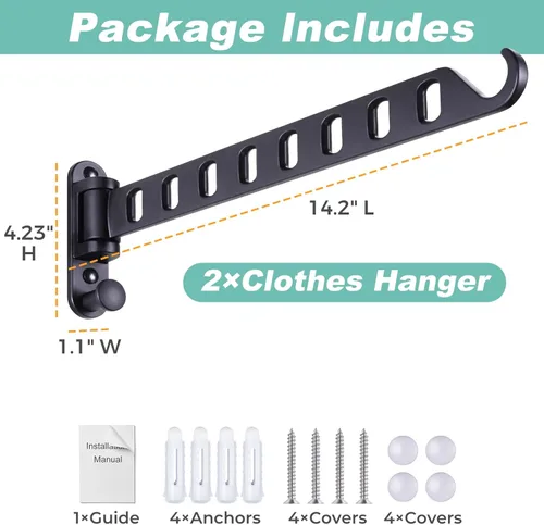 Miniatura 6 de Percha de ropa para montar en la pared con brazo oscilante, estante de secado de ropa de 8 agujeros, rotación de 180° y ahorro de espacio