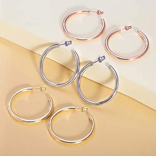 Miniatura 5 de Howoo Aretes de aro chapados en oro de 14 quilates con aros de oro grueso pulido para mujer