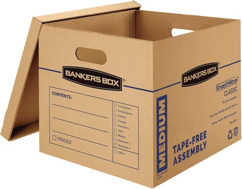 Miniatura 9 de Bankers Box Caja de mudanza clásica mediana de 8 unidades, asas reforzadas, montaje sin cinta, caja con tapa, 19 x 14.5 x 15.5 pulgadas (7717201)