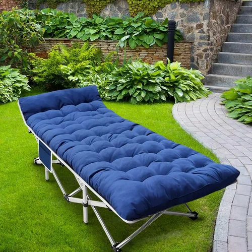 Miniatura 4 de Paquete de 2 catres de camping con colchón para dormir con almohadilla cómoda, cama de campamento resistente para adultos, catre plegable para casa