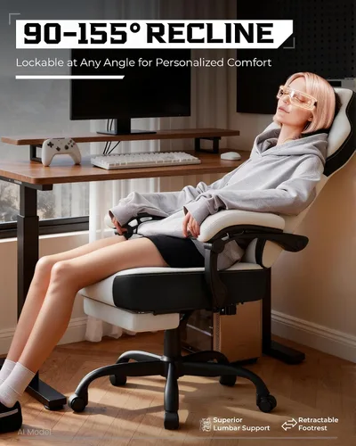 Miniatura 4 de GTPLAYER Sillas de juegos para adultos, asiento ergonómico grande y alto para juegos con reposapiés y soporte lumbar, cómoda silla de oficina