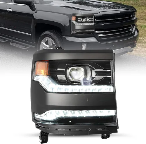 Miniatura 26 de JSBOYAT HID/Xenon para Chevy Silverado 1500 2016-2019 Conjunto de Faros Delanteros de Repuesto Proyector LED DRL Estilo OE de Fábrica Par Juego