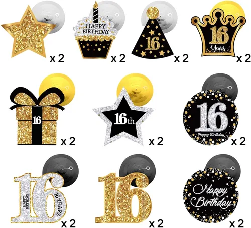 Miniatura 4 de Frienda 30 piezas de decoraciones de fiesta de cumpleaños número 16, tarjetas decorativas para fiestas de cumpleaños y remolinos colgantes