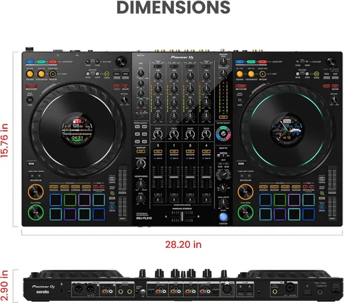 Miniatura 8 de Pioneer DJ DDJ-FLX10 Controlador profesional de DJ de 4 canales, paquete negro con funda de transporte, auriculares HDJ-CUE1, cable XLR y paño