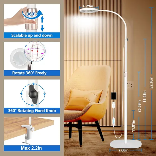 Miniatura 4 de HITTI Lupa de 10 veces con luz y abrazadera, lámpara de pie con lupa manos libres con cuello de cisne flexible, 3 colores regulable regulable