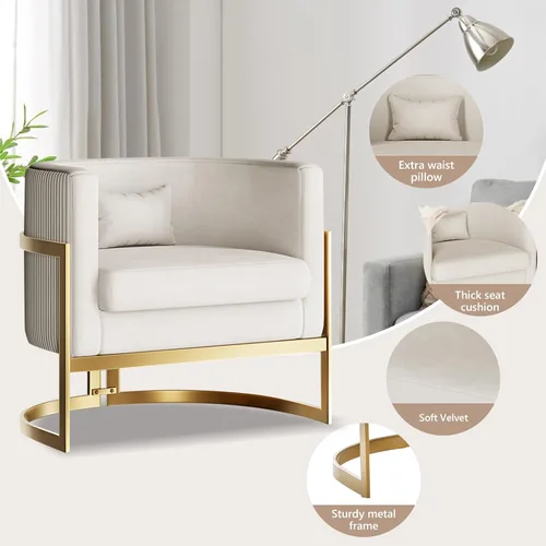 Miniatura 7 de Silla decorativa de terciopelo, moderna silla de barril con patas doradas, sillón tapizado para dormitorio, sala de estar, sofá, silla auxiliar